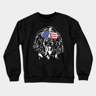 Patriotic English Springer Spaniel with American Flag sunglasses Crewneck Sweatshirt